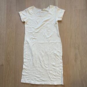Ali Golden T-Shirt Dress Women Medium Cream Cotton Rolled Sleeve Midi Minimalist